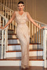 Charger l&#39;image dans la galerie, Kaki léger Pailleté Robe longue Gatsby des années 20 avec ensemble d’accessoires