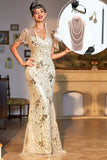 Paillettes dorées scintillantes longues Robe des années 20 avec ensemble d’accessoires