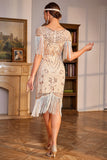 Robe à paillettes de champagne scintillante des années 20 avec ensemble d’accessoires