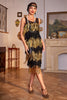 Charger l&#39;image dans la galerie, Robe à paillettes noires et dorées scintillantes des années 20 avec ensemble d’accessoires