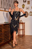 Charger l&#39;image dans la galerie, Sparkly Black et Golden Bretelles Spaghetti Sequins Robe à franges des années 20 avec ensemble d’accessoires