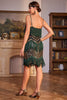 Charger l&#39;image dans la galerie, Sparkly Green et Golden Bretelles Spaghetti Sequins Robe à franges des années 20 avec ensemble d’accessoires