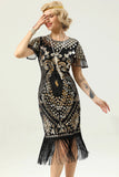 Paillettes noires frangées manches des années 20 robe avec accessoires ensemble
