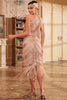 Charger l&#39;image dans la galerie, Champagne scintillant col rond paillettes frangées robe des années 20 avec ensemble d’accessoires