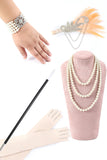 Champagne scintillant col rond paillettes frangées robe des années 20 avec ensemble d’accessoires