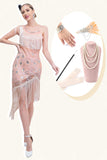 Fard à joues scintillant paillettes asymétriques frangées robe des années 20 avec accessoires ensemble