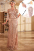 Charger l&#39;image dans la galerie, Champagne scintillant Longue paillettes frangées robe des années 20 avec accessoires ensemble