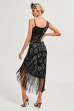 Paillettes noires à paillettes frangées des années 20 Gatsby robe avec accessoires