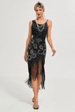 Paillettes noires à paillettes frangées des années 20 Gatsby robe avec accessoires