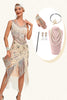 Charger l&#39;image dans la galerie, Paillettes champagne scintillantes franges asymétriques des années 20 Gatsby robe avec accessoires
