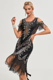Paillettes noires paillettes franges des années 20 Gatsby robe avec accessoires