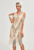 Charger l&#39;image dans la galerie, Paillettes Champagne épaule froide paillettes franges des années 20 Gatsby robe avec accessoires