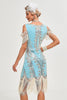 Charger l&#39;image dans la galerie, Paillettes vert épaule froide paillettes franges des années 20 Gatsby robe avec accessoires