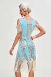Paillettes vert épaule froide paillettes franges des années 20 Gatsby robe avec accessoires