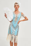 Paillettes vert épaule froide paillettes franges des années 20 Gatsby robe avec accessoires