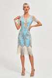 Paillettes vert épaule froide paillettes franges des années 20 Gatsby robe avec accessoires
