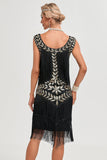 Paillettes noires paillettes frangées des années 20 Gatsby robe avec accessoires