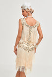 Paillettes Champagne paillettes frangées des années 20 Gatsby robe avec accessoires ensemble
