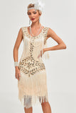 Paillettes Champagne paillettes frangées des années 20 Gatsby robe avec accessoires ensemble