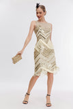 Champagne Glitter Fringes Gatsby Robe avec Accessoires