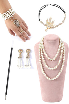 Champagne Glitter Fringes Gatsby Robe avec Accessoires