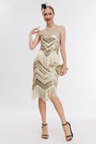 Champagne Glitter Fringes Gatsby Robe avec Accessoires