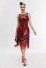 Charger l&#39;image dans la galerie, Robe rouge scintillante des années 20 à franges avec ensemble d’accessoires