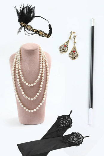 Violet foncé perles franges robe des années 20 avec accessoires ensemble