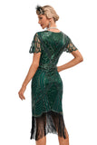 Perles vert foncé paillettes franges clapet robe avec accessoires ensemble