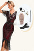 Charger l&#39;image dans la galerie, Robe scintillante à franges Bordeaux des années 20 avec ensemble d’accessoires
