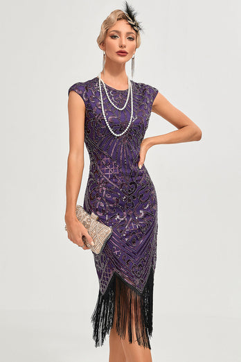 Franges violet foncé perles robe des années 20 avec accessoires ensemble