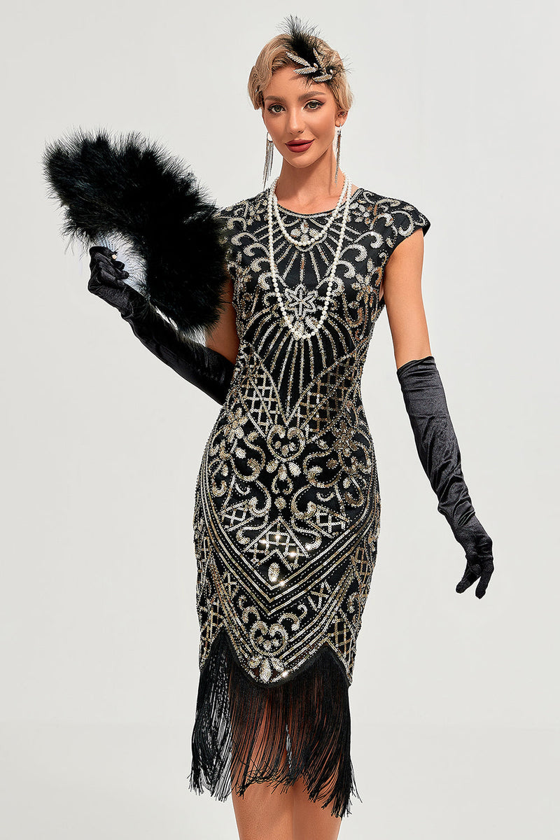 ZAPAKA noir paillettes robe de Cocktail fourreau scintillant bretelles  spaghetti robe des années 20 avec papillon – ZAPAKA FR