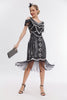 Charger l&#39;image dans la galerie, Noir doré épaule froide franges des années 1920 Gatsby robe avec ensemble d’accessoires des années 20