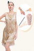 Charger l&#39;image dans la galerie, Abricot frangé des années 1920 Gatsby robe avec paillettes avec ensemble d’accessoires des années 20