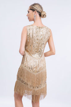 Abricot frangé des années 1920 Gatsby robe avec paillettes avec ensemble d’accessoires des années 20