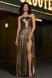 Robe de bal plissée scintillante à bretelles spaghetti dorées avec accessoires