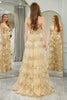 Charger l&#39;image dans la galerie, Princesse A-Line Robe de bal à plusieurs niveaux dorés à épaules dénudées avec ensemble d’accessoires