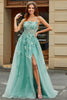 Charger l&#39;image dans la galerie, A-ligne vert Tulle Corset Applique Longue robe de bal avec accessoires ensemble