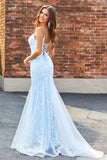 Robe de bal longue longue sirène perlée bleu clair avec accessoires ensemble