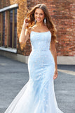 Robe de bal longue longue sirène perlée bleu clair avec accessoires ensemble