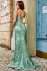 Charger l&#39;image dans la galerie, Robe de bal longue verte à bretelles spaghetti sirène tendance avec dos croisé et accessoires