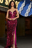 Charger l&#39;image dans la galerie, Sirène scintillante bretelles spaghetti fuchsia paillettes longue robe de bal avec accessoires ensemble