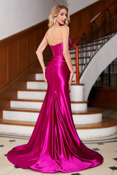 Hot Rose bustier Satin Corset longue robe de bal avec accessoire