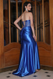 Robe de bal longue longue corset bustier bleu royal scintillant avec accessoire