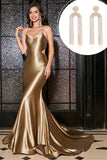 Sirène Doré Spaghetti Bretelles Robe de Bal avec Accessoire
