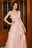 Blush Appliques Une ligne Spaghetti Bretelles Robe de bal avec accessoire