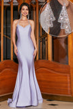Robe de bal longue à bretelles spaghetti sirène lilas avec accessoire