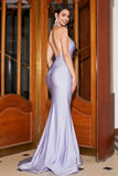 Robe de bal longue à bretelles spaghetti sirène lilas avec accessoire
