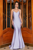 Robe de bal longue à bretelles spaghetti sirène lilas avec accessoire