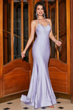 Robe de bal longue à bretelles spaghetti sirène lilas avec accessoire